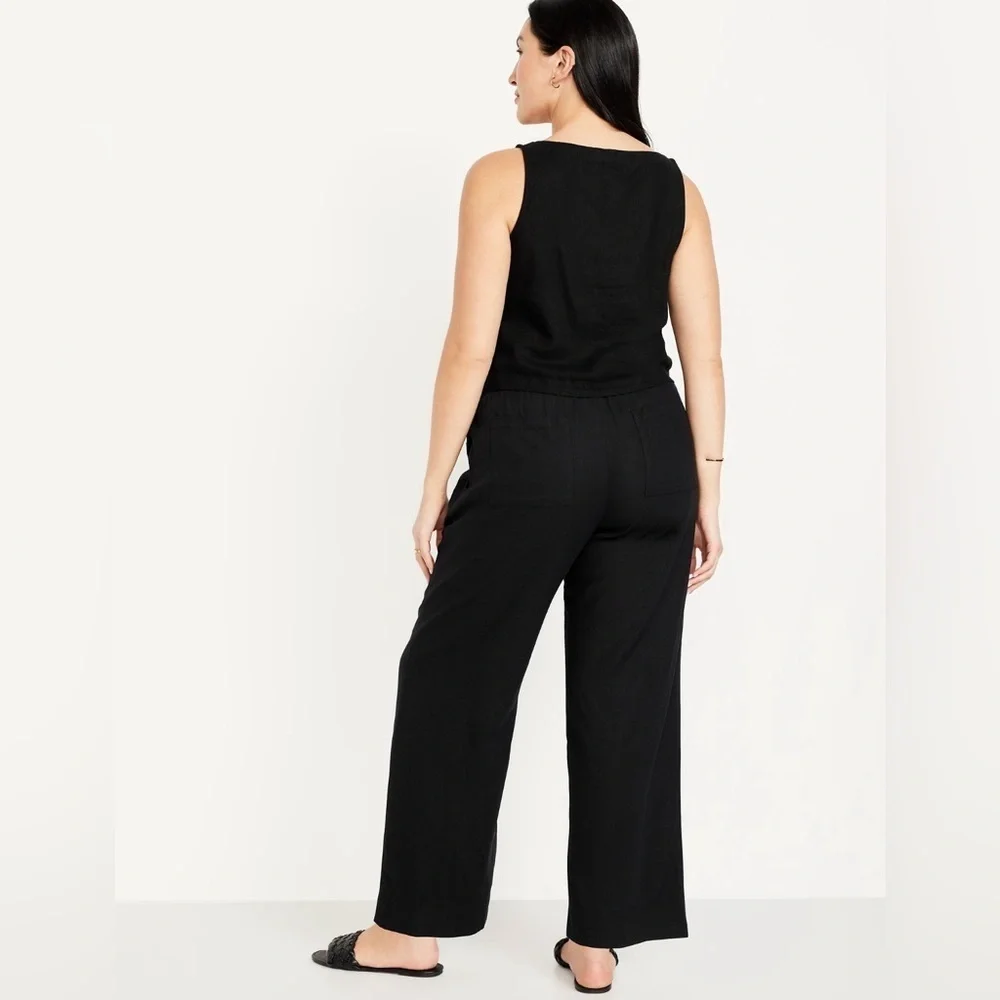 NWT! Black High-Waisted Linen-Blend Straight Pants - Multiple Sizes🔹 - Picture 6 of 10